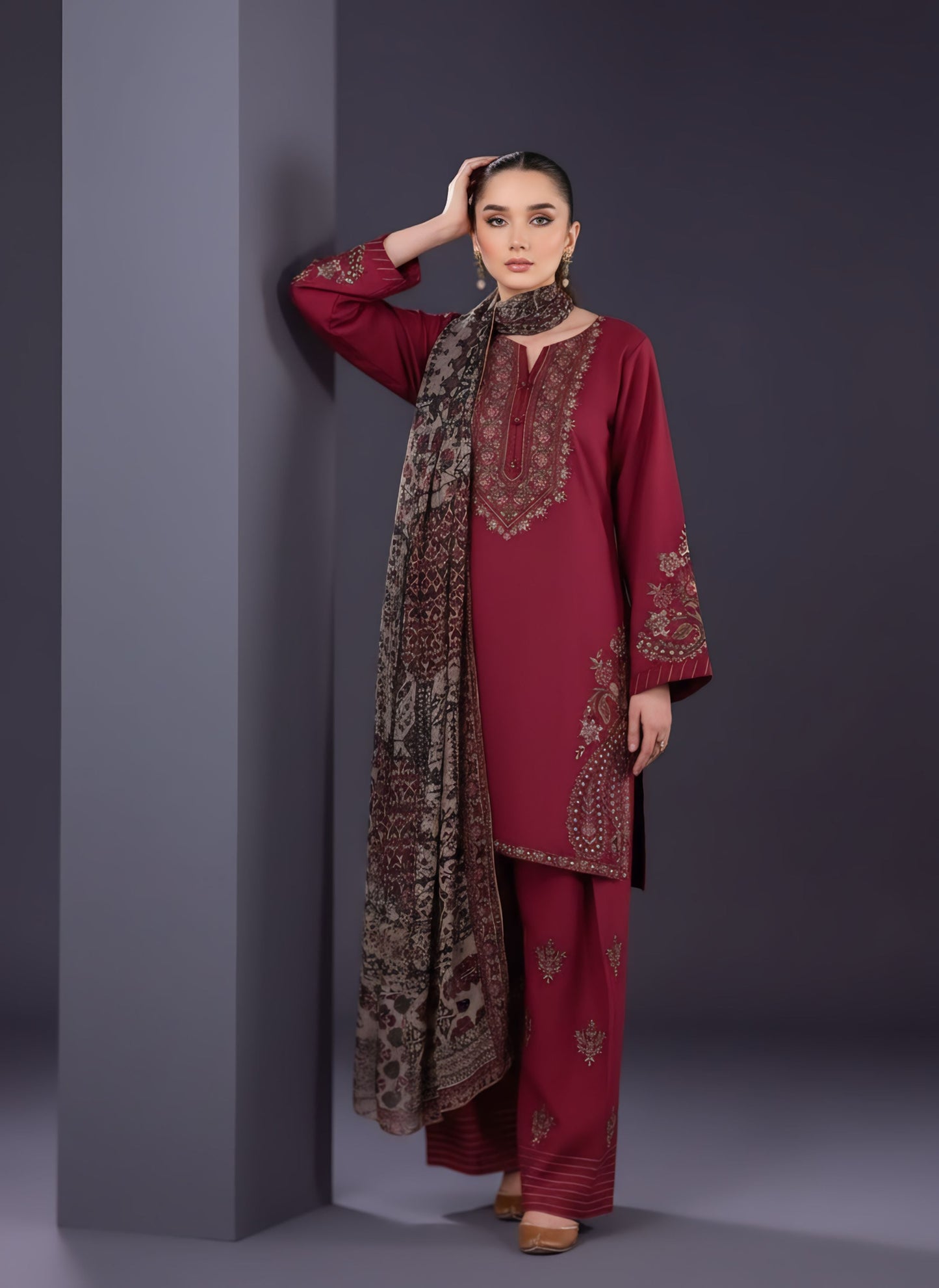 Abira 3 Piece Suit – Premium Embroidered Women's Dress T