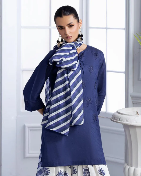 Blue Bloom – Luxury Embroidered 3-Piece Lawn Set with Digital Flaper| Ad