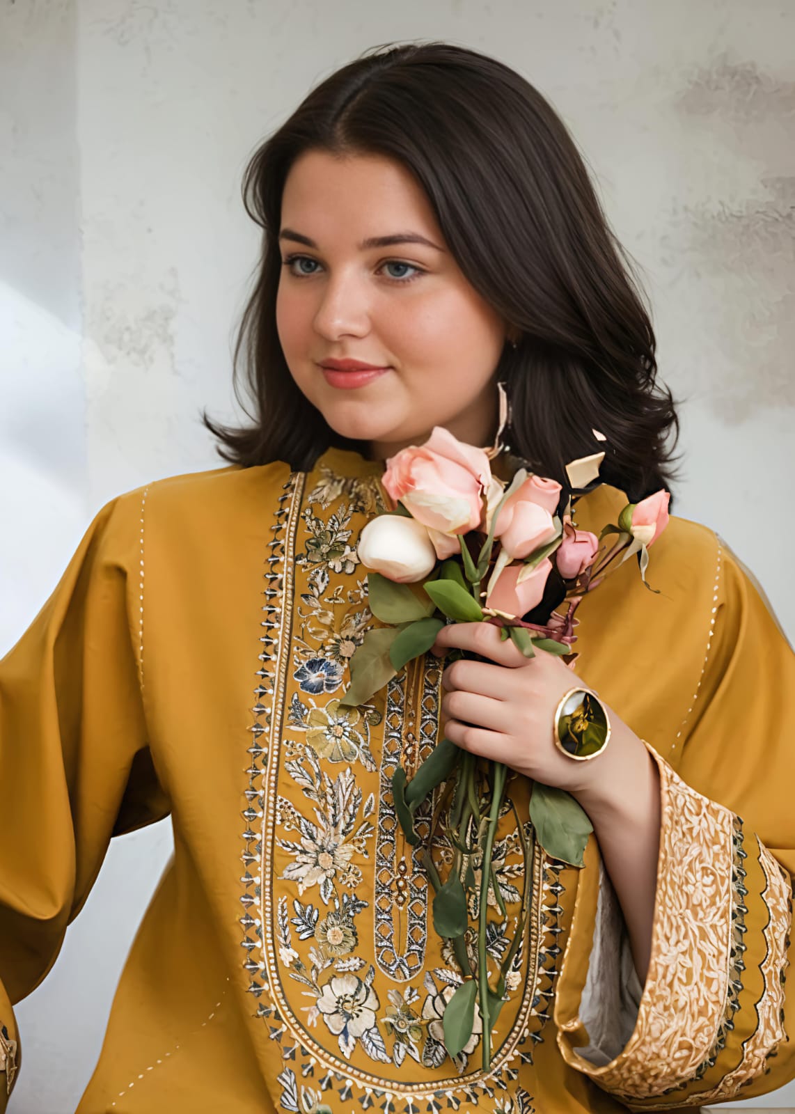 Honey Lawn Cotton Embroidered Kurta Set with Plazzo – Women