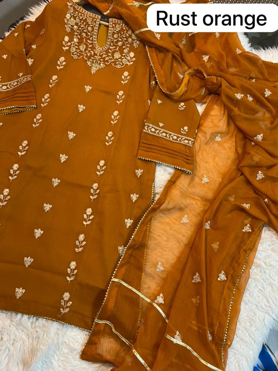 Pure Bamber Chiffon 3PC Embroidered Suit SS