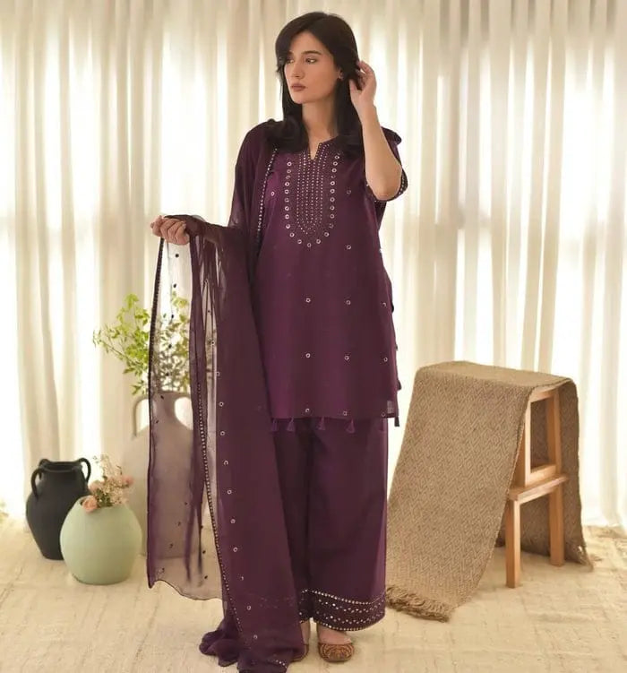 Purple Aura 3PC – Elegant Embroidered Women’s Suit AD