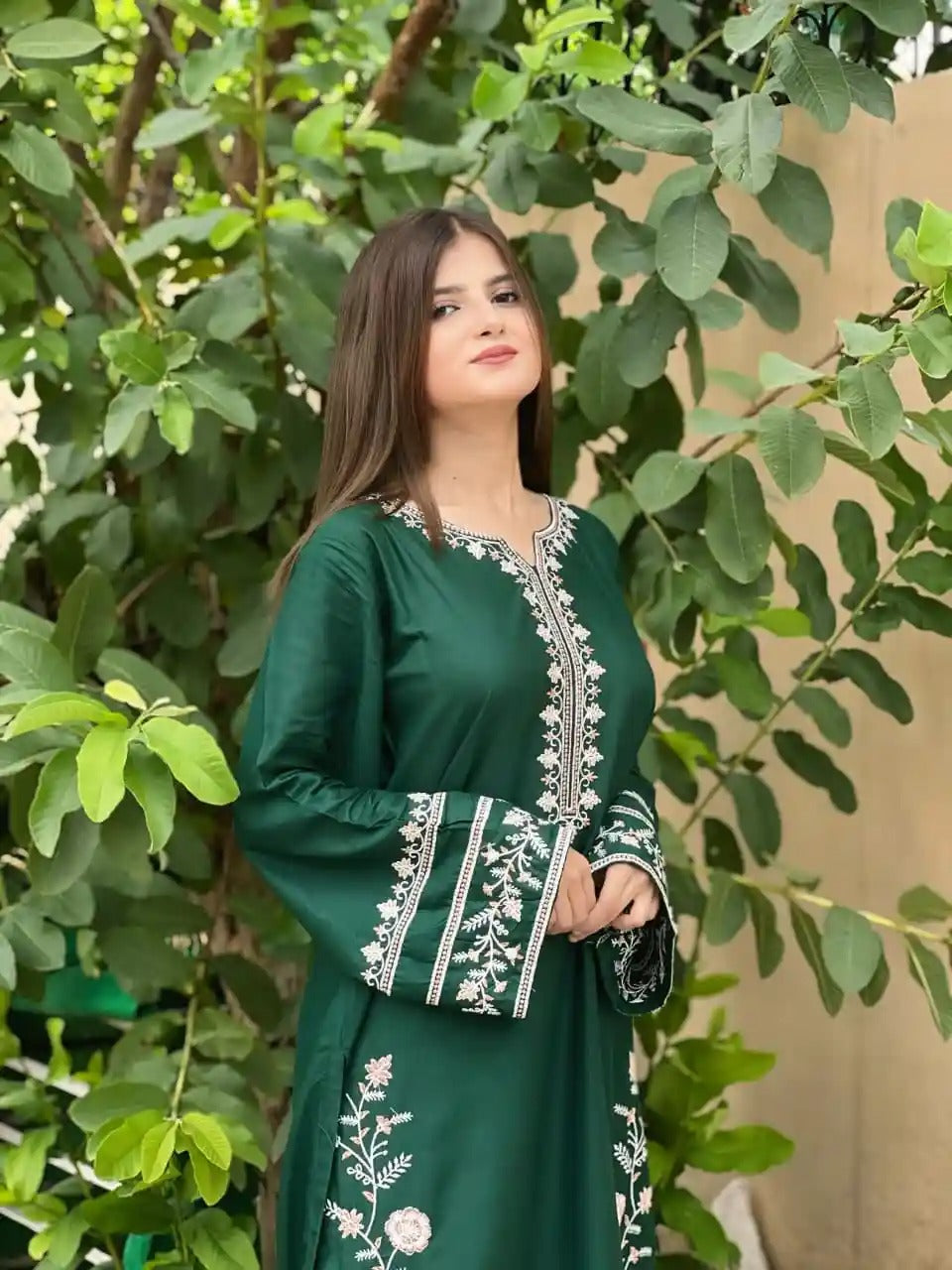 GREEN EMBROIDERY LONG LENGHT 2 PIECE DRESS AD