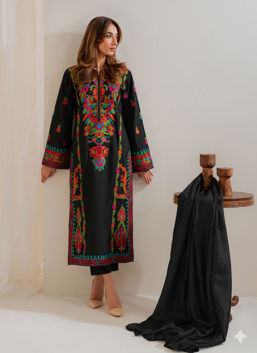 Multi Color Black 3Pcs – Stylish Women Suit | Picnpay