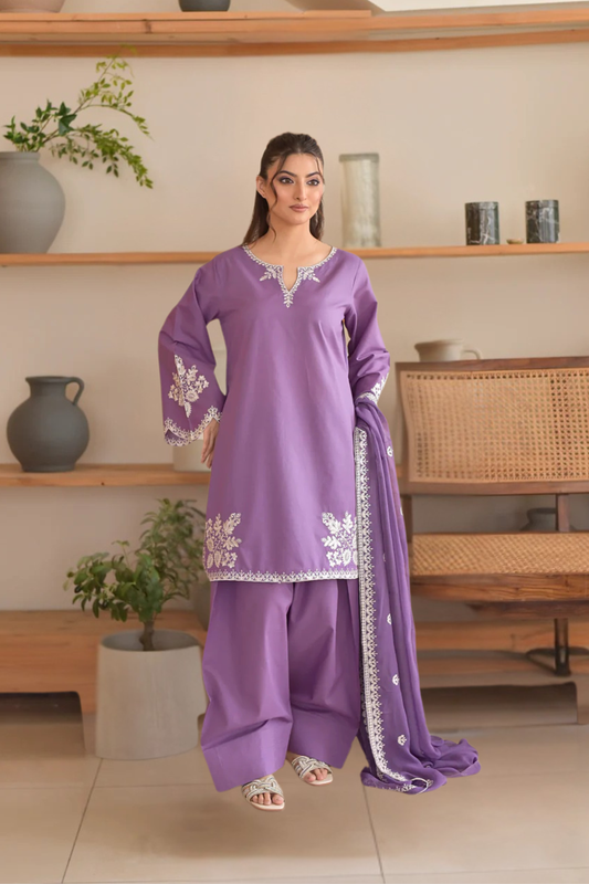 Zoha 3PC Women’s Embroidered Suit – Elegant 3 Piece Dress