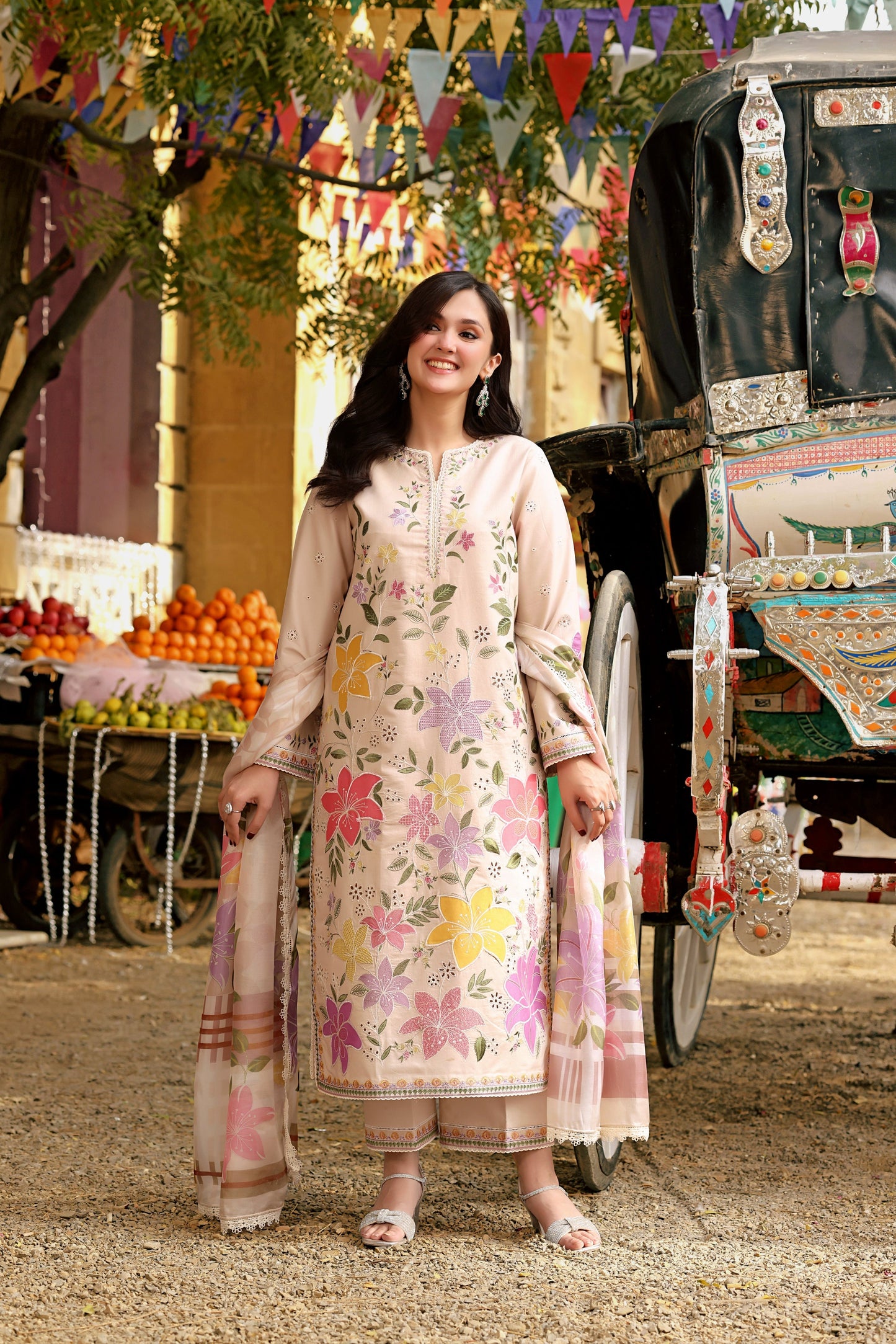 Multi Flower Embroidered 3PC Lawn Suit for Women T