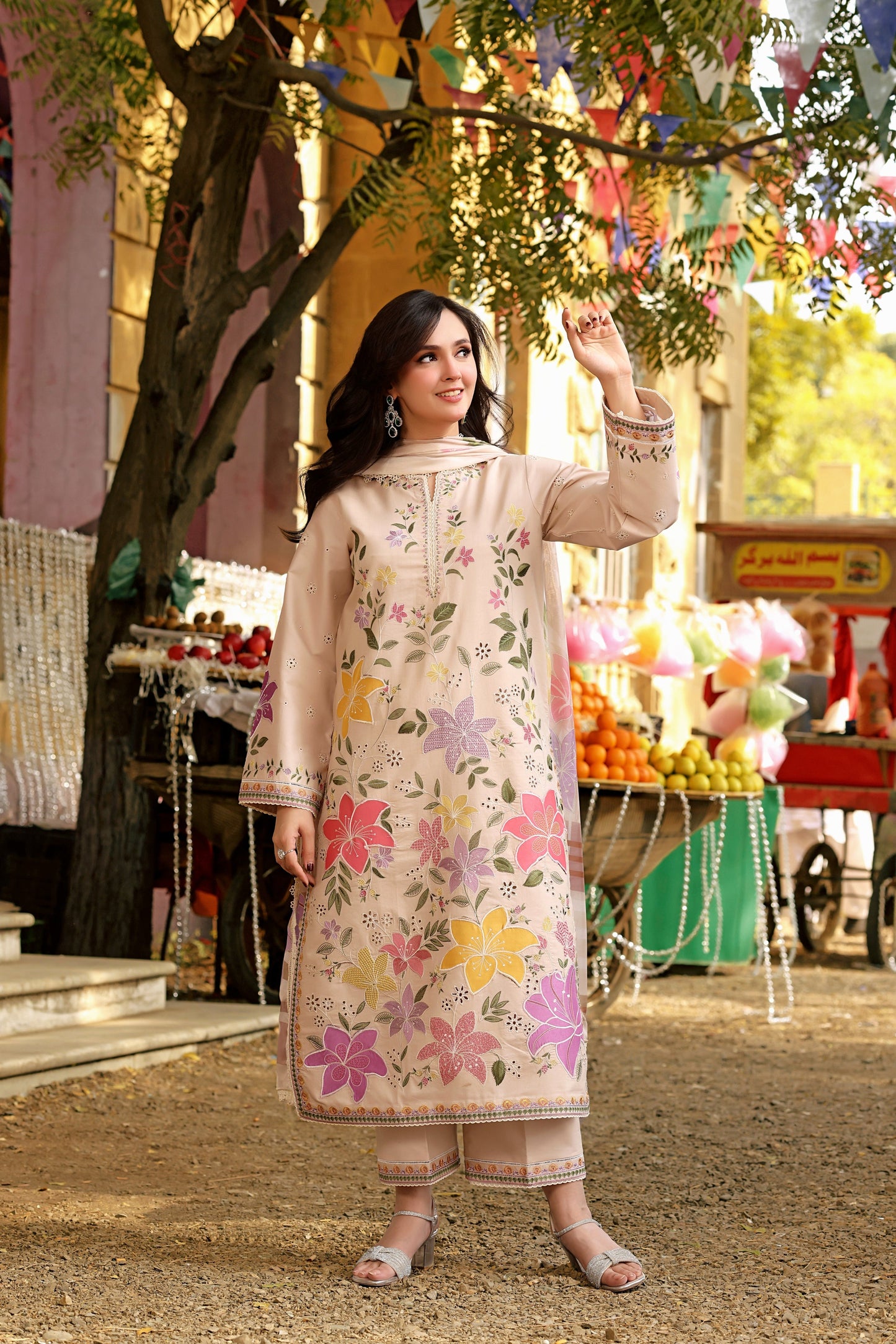Multi Flower Embroidered 3PC Lawn Suit for Women T