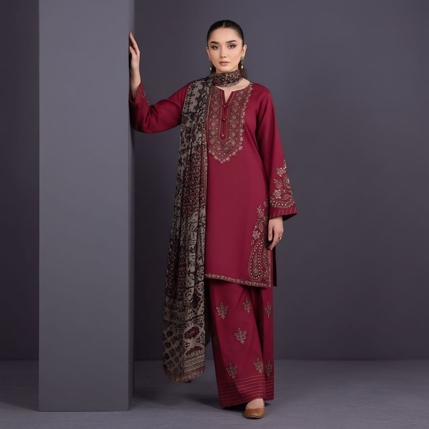 Abira 3 Piece Suit – Premium Embroidered Women's Dress T
