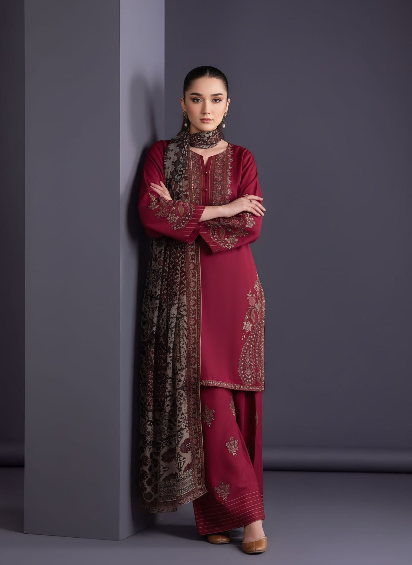 Abira 3 Piece Suit – Premium Embroidered Women's Dress T