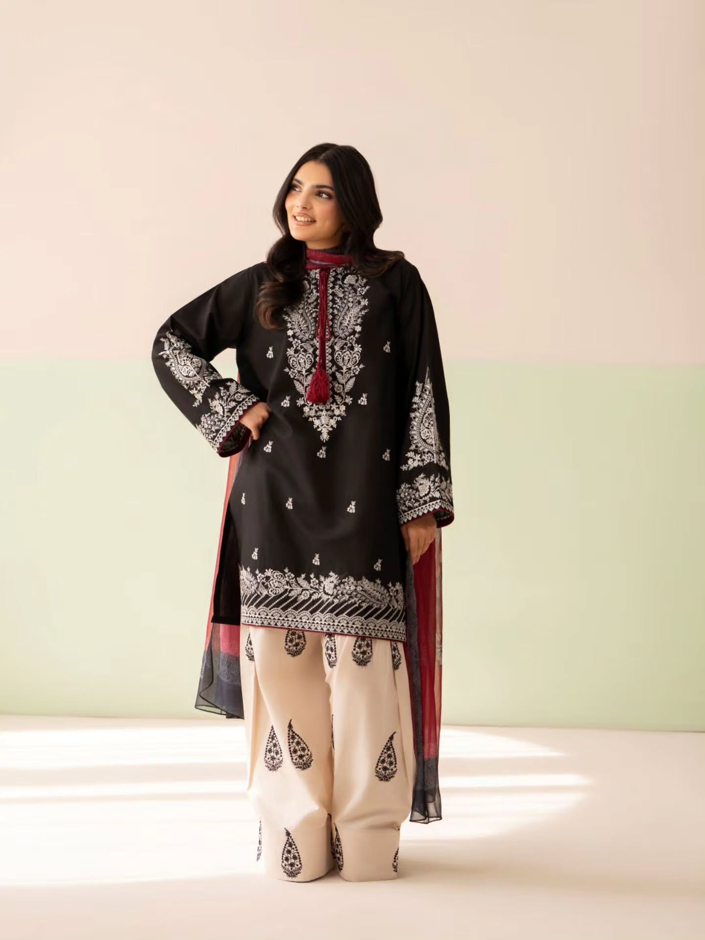 Black Pearl 3Pcs Embroidered Dress for Women | T