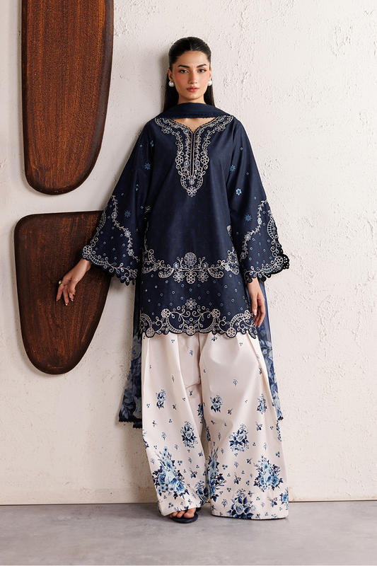 Sapphire Bloom 3Pcs Embroidered Suit |T