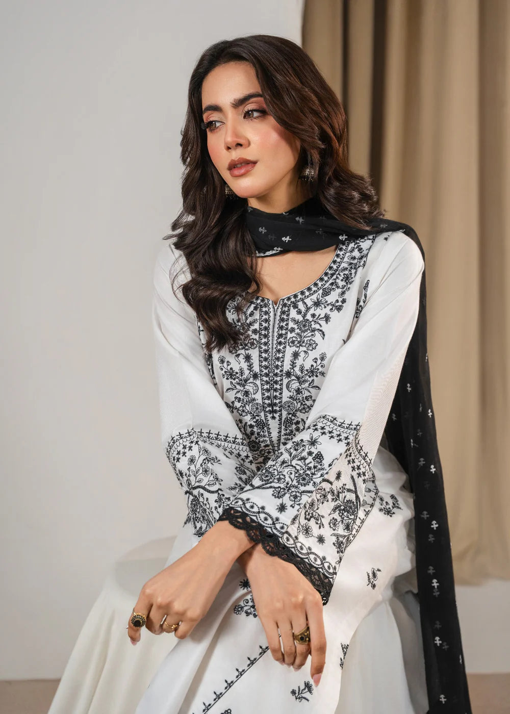 White Pearl 3PC Embroidered Suit T