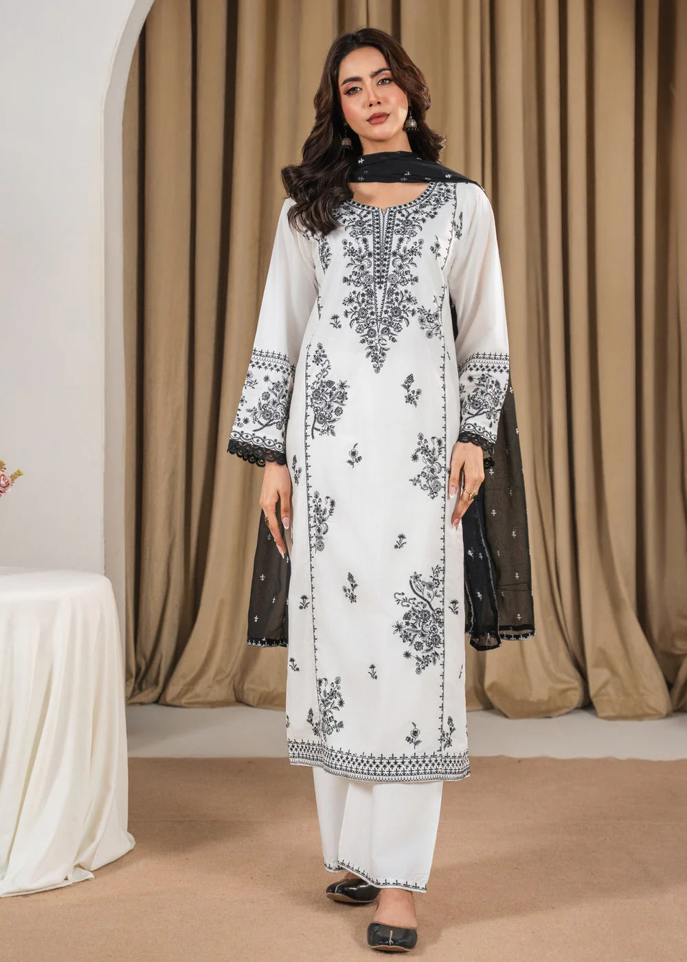 White Pearl 3PC Embroidered Suit T