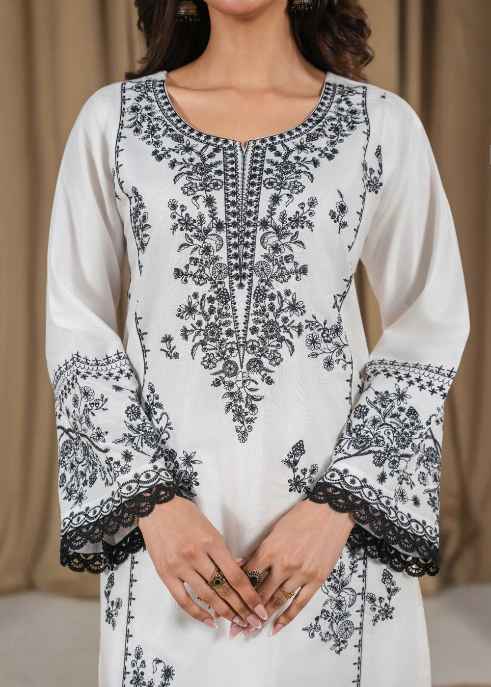 White Pearl 3PC Embroidered Suit T