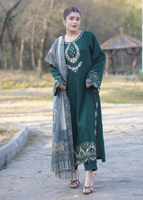 MANNAT EMBROIDERED 3PC  Stitched Lawn Suit PL