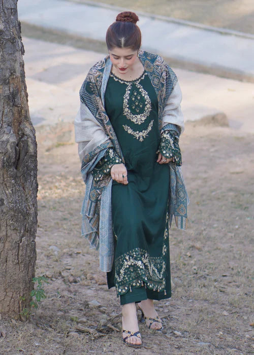 MANNAT EMBROIDERED 3PC  Stitched Lawn Suit PL