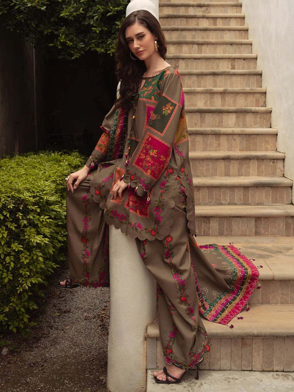 3 Piece Arzoo Brown Suit for Women – Elegant Party Wear Stitched Outfit