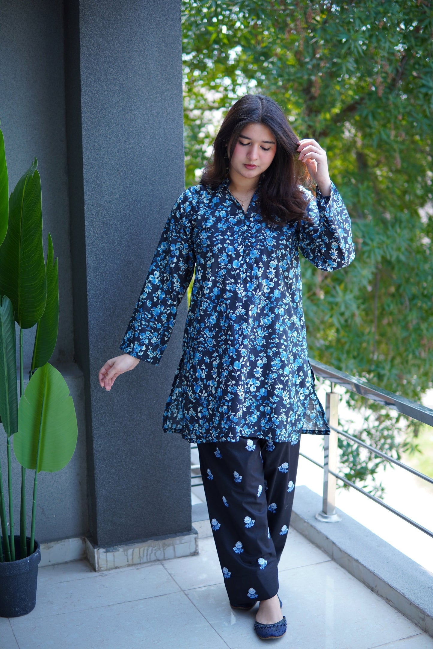 Blue Digital Printed Suit for Women – 2Pc