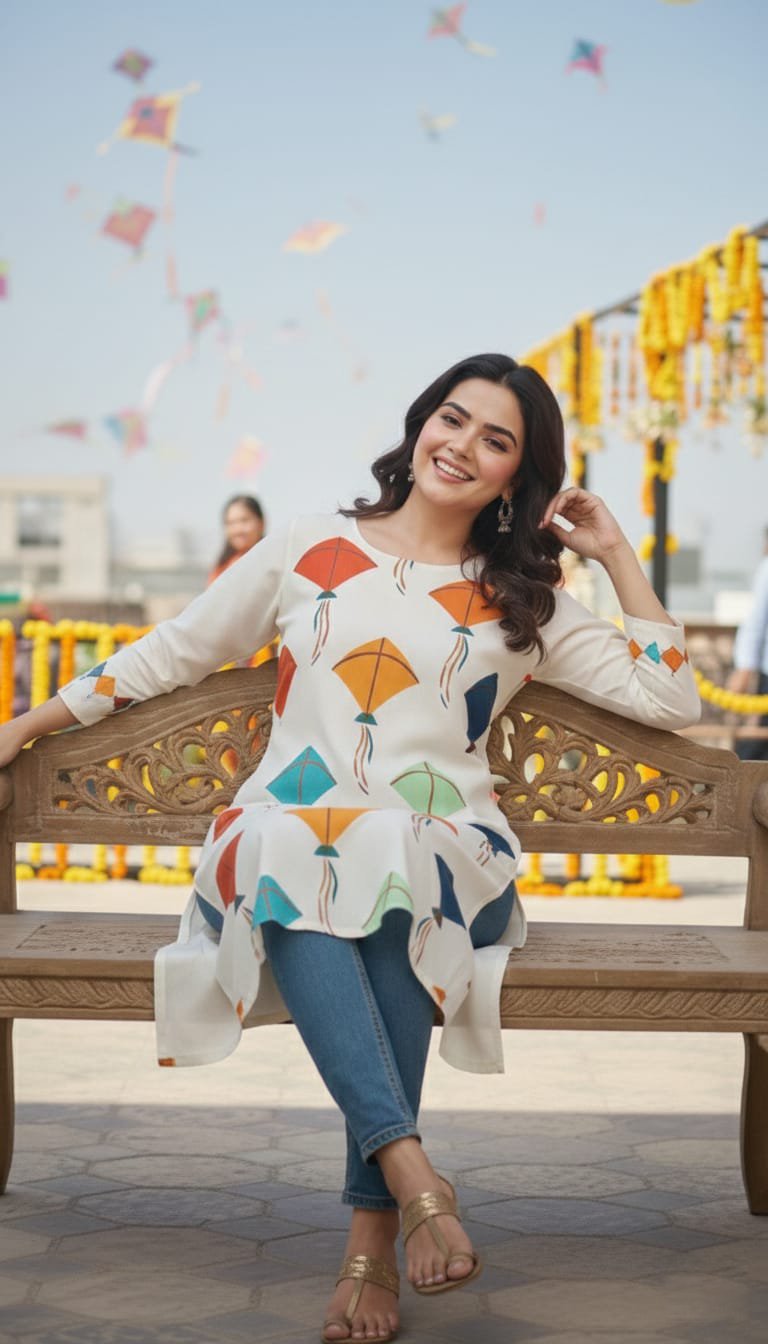 Basant Bloom – Printed Kurti (Stitched) AD