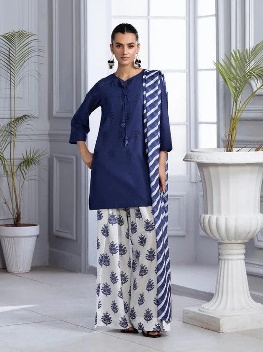 Blue Bloom – Luxury Embroidered 3-Piece Lawn Set with Digital Flaper| Ad