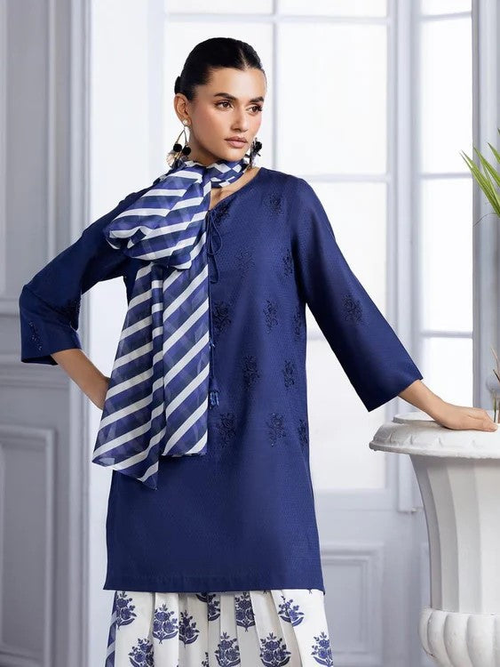 Blue Bloom – Luxury Embroidered 3-Piece Lawn Set with Digital Flaper| Ad