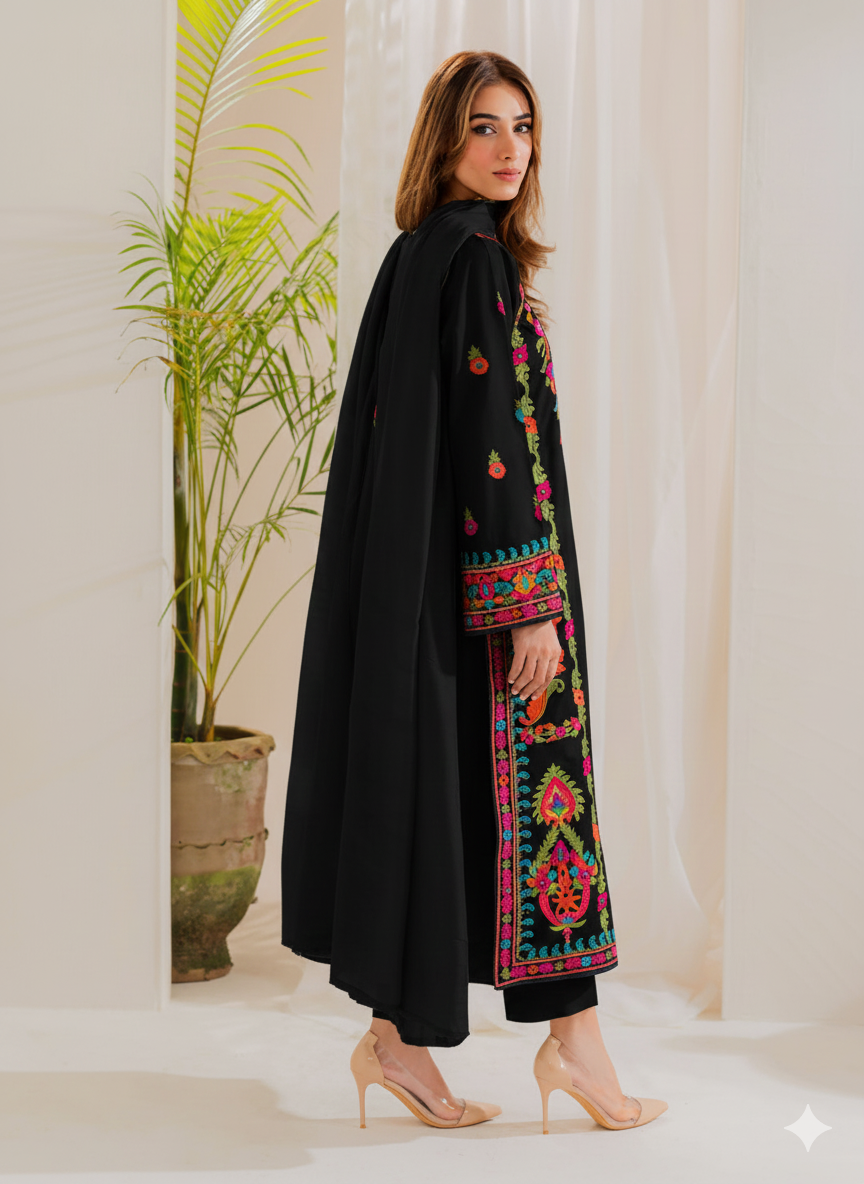 Multi Color Black 3Pcs – Stylish Women Suit | Picnpay