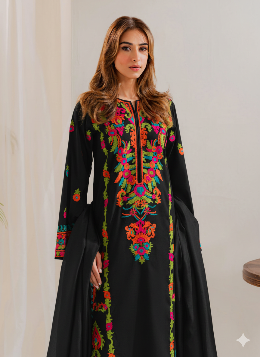 Multi Color Black 3Pcs – Stylish Women Suit | Picnpay