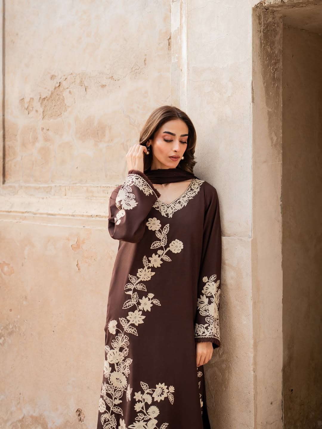 Brownish Embroidered 3Pc Suit – Shop Now | Picnpay