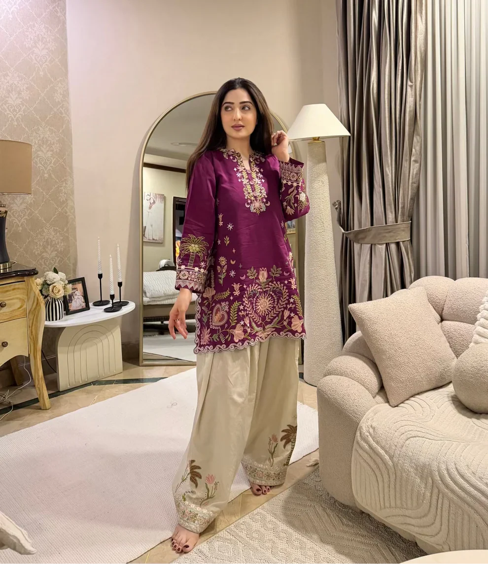 Mulberry Bloom 3 Piece Embroidered Suit for Women T