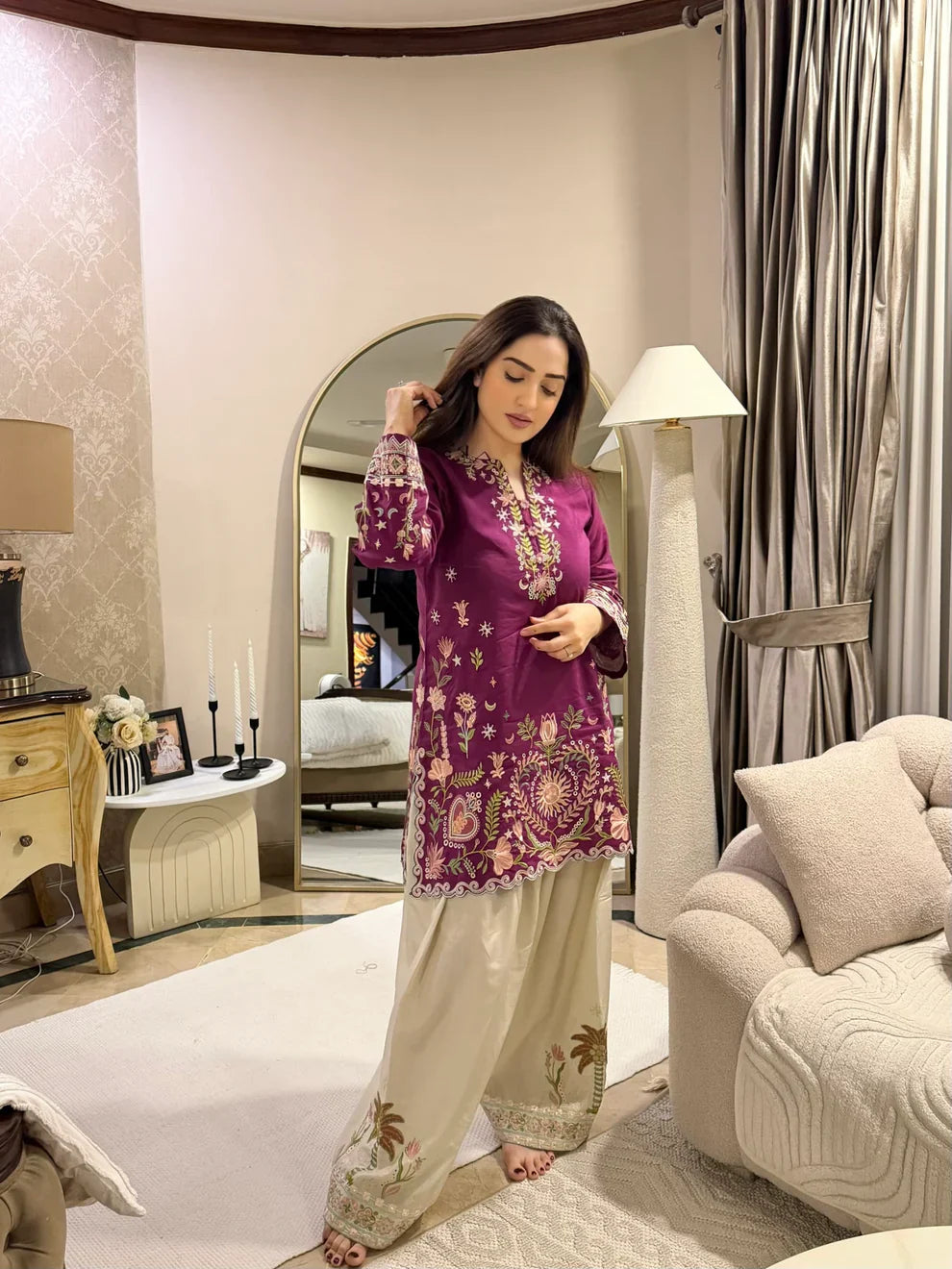 Mulberry Bloom 3 Piece Embroidered Suit for Women T