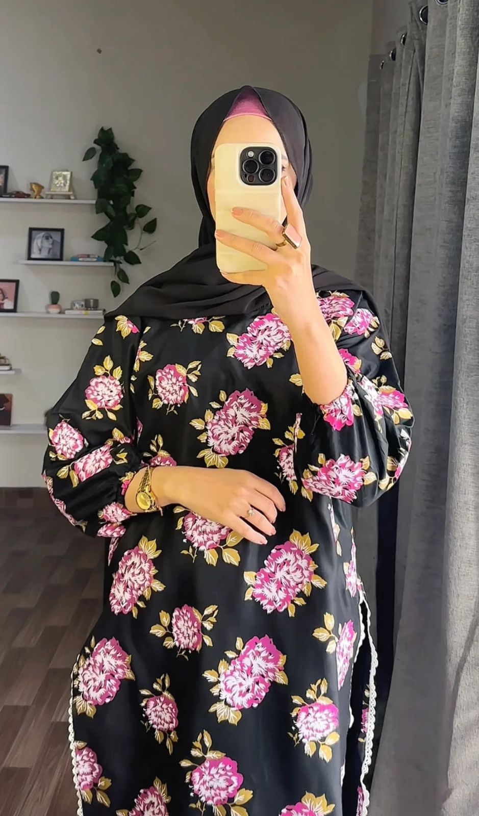 GULAB PRINT 3PCS Suit in Block Print on Lenin Fabric