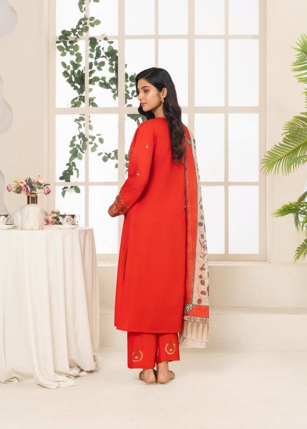 Red Embroidery Suit for Women – 3PC Linen Kurta Set