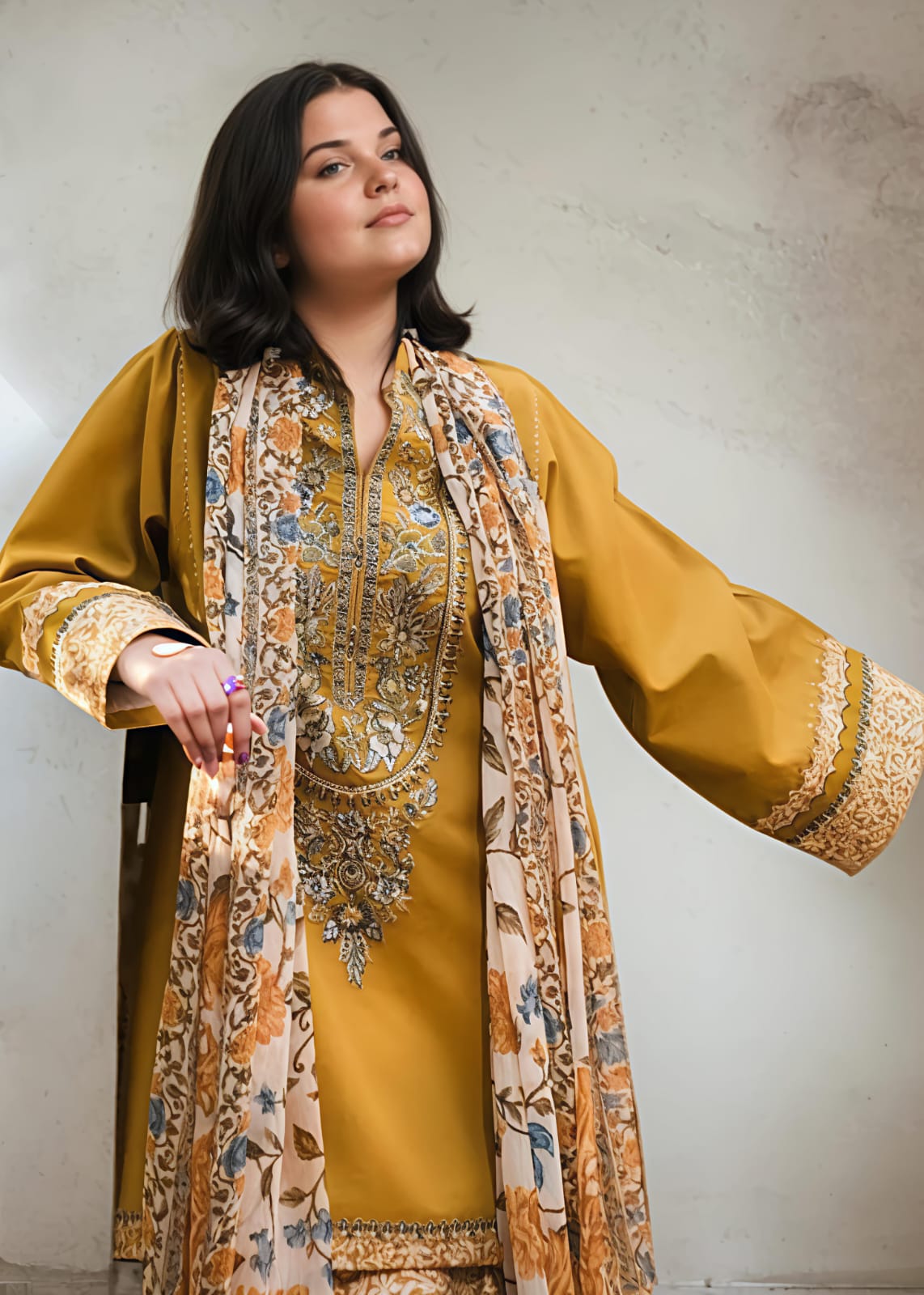 Honey Lawn Cotton Embroidered Kurta Set with Plazzo – Women