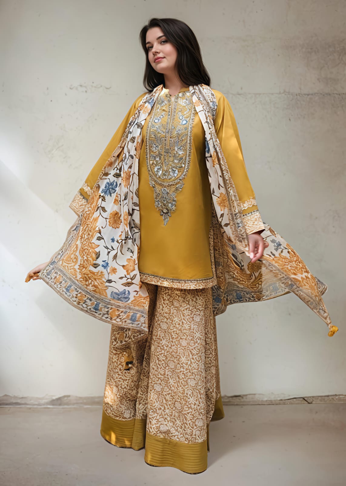 Honey Lawn Cotton Embroidered Kurta Set with Plazzo – Women