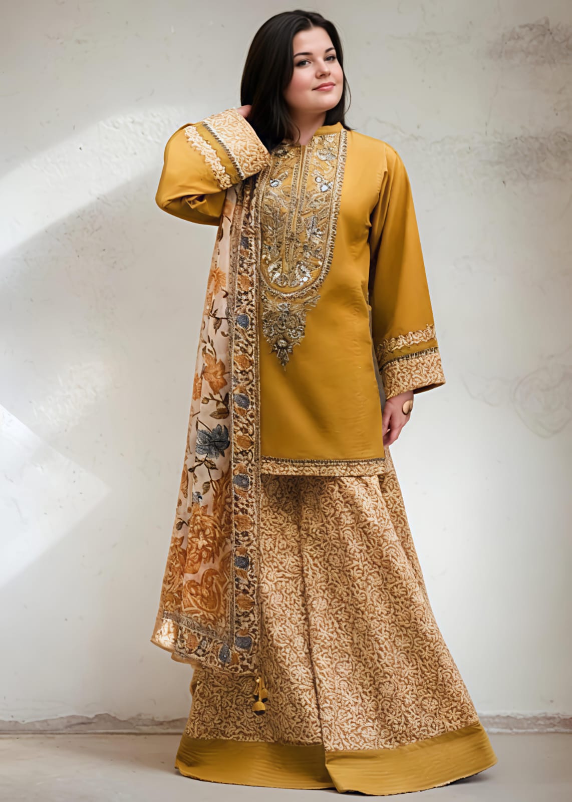 Honey Lawn Cotton Embroidered Kurta Set with Plazzo – Women