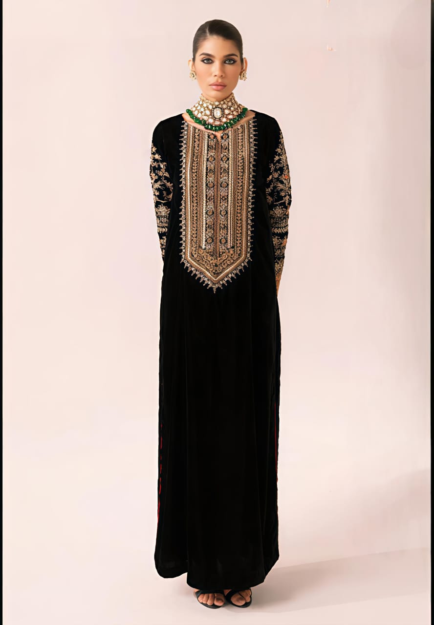 New Arrival Velvet Embroidered Kaftan Long Shirt  SS
