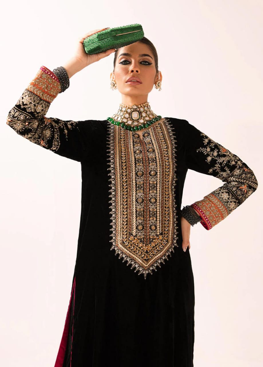 New Arrival Velvet Embroidered Kaftan Long Shirt  SS