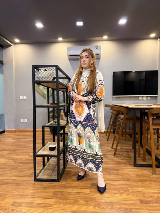 Women’s Palm Leaf Print Maxi – Stitched AD