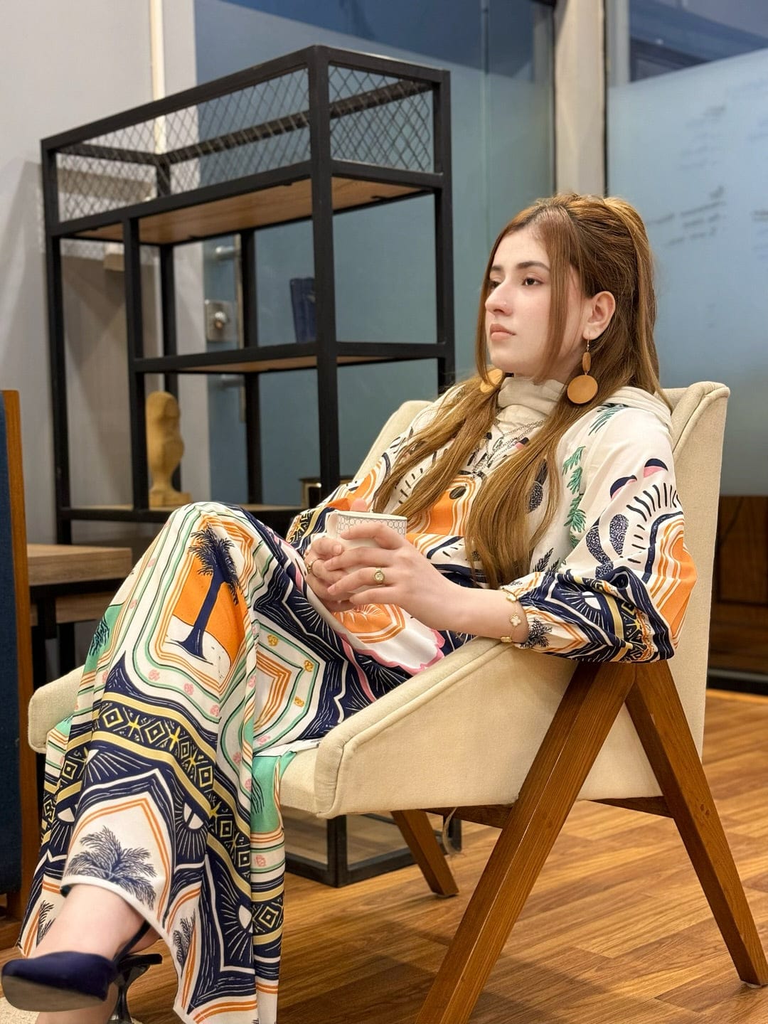 Women’s Palm Leaf Print Maxi – Stitched AD