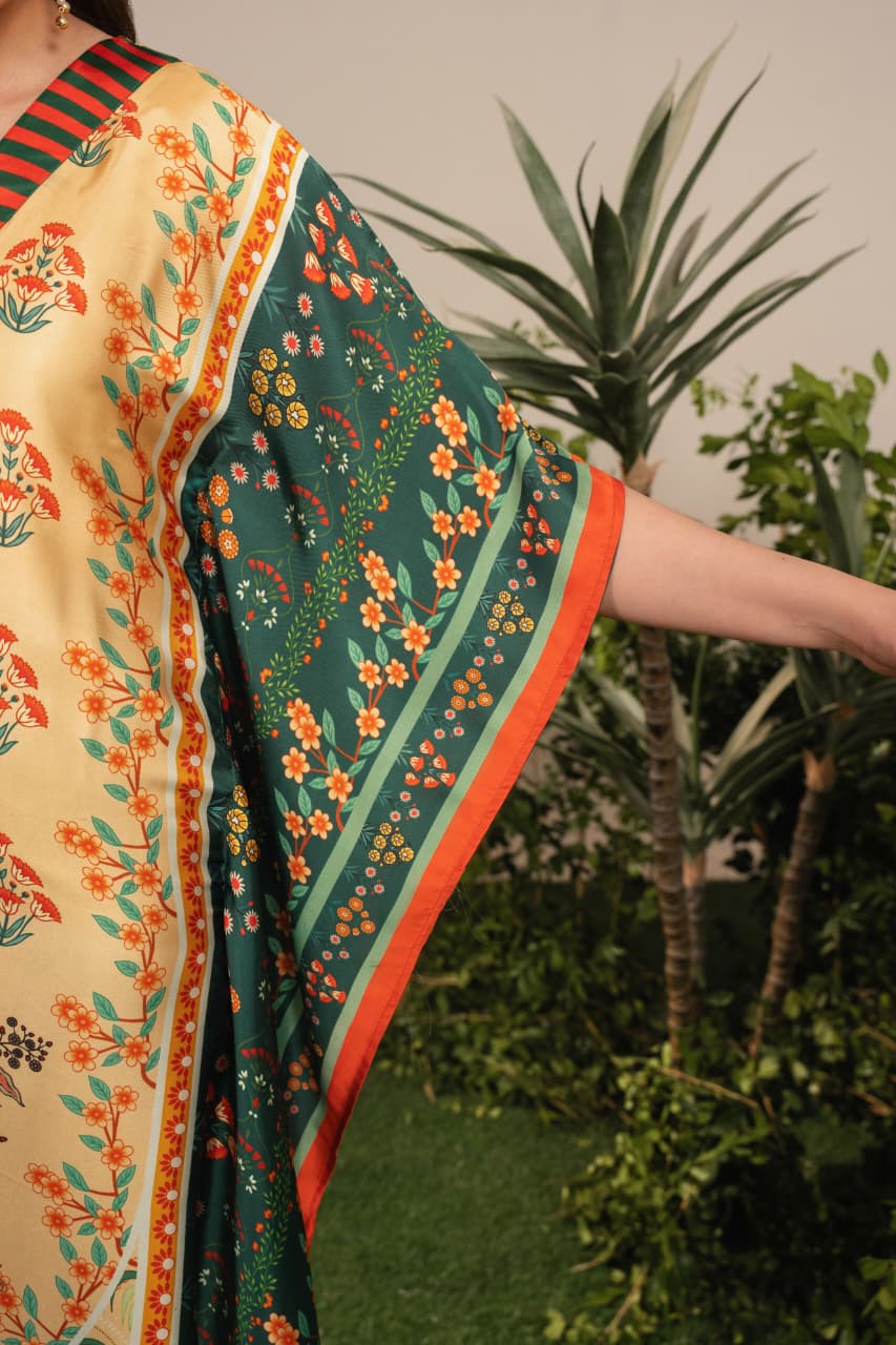Luxury Printed Kaftan for Women – Soft Silk Feel, Elegant Floral Design, Festive & Casual Wear PL