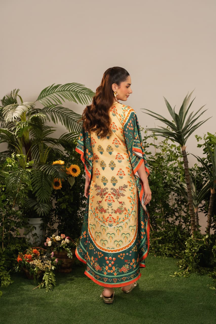 Luxury Printed Kaftan for Women – Soft Silk Feel, Elegant Floral Design, Festive & Casual Wear PL