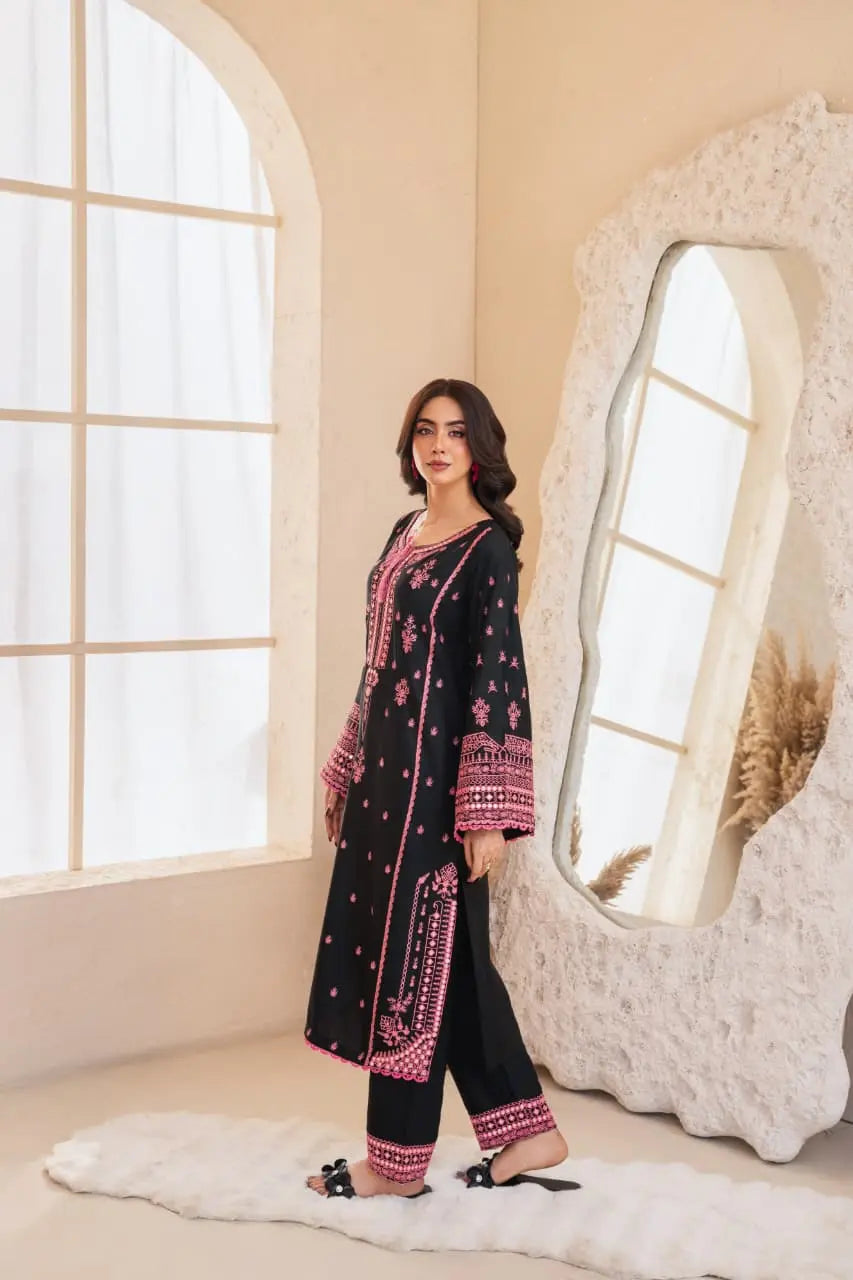 BLACK ROSE EMBROIDERY 2PC (9MM WORK) Elegant Premium Stiched Pl