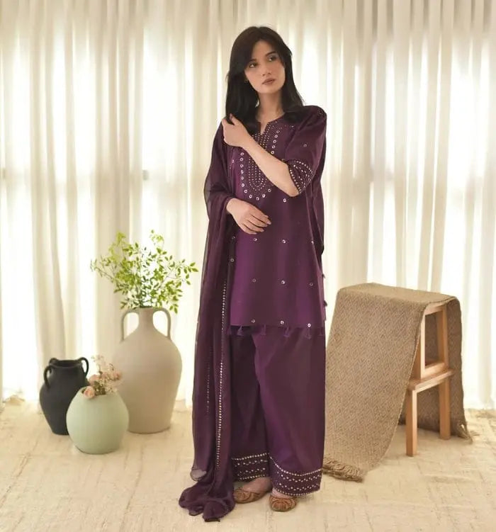 Purple Aura 3PC – Elegant Embroidered Women’s Suit AD