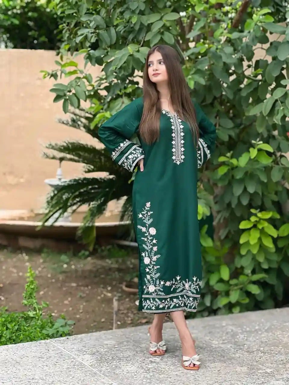 GREEN EMBROIDERY LONG LENGHT 2 PIECE DRESS AD