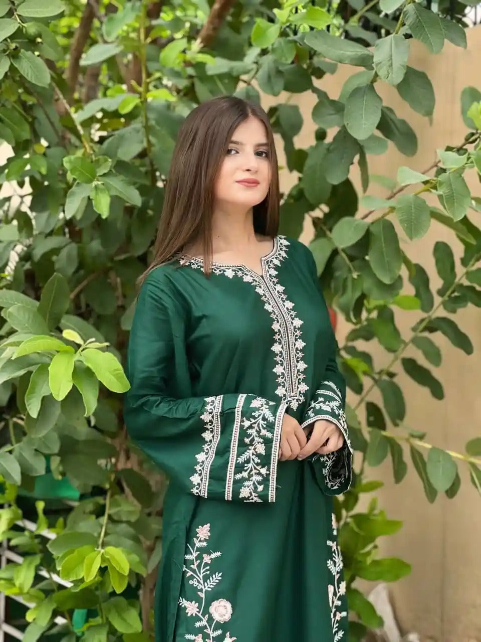 GREEN EMBROIDERY LONG LENGHT 2 PIECE DRESS AD