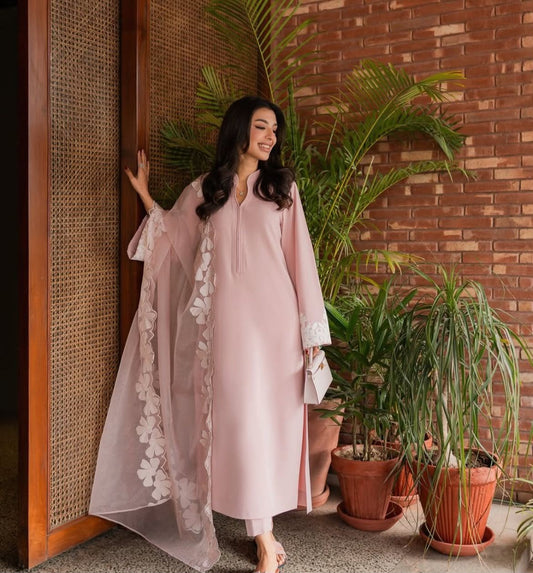 Blush Pink Embroidered 3 Piece Lawn Suit S