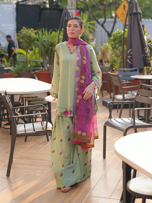 Celadon Petals – Premium Embroidered 3PC Lawn Suit AD
