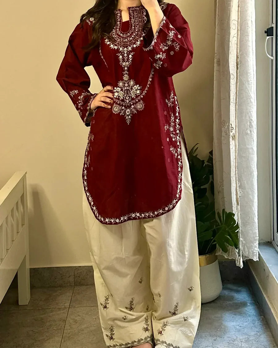 Amara - Women's Embroidered 2PC Collection RED & Green AD