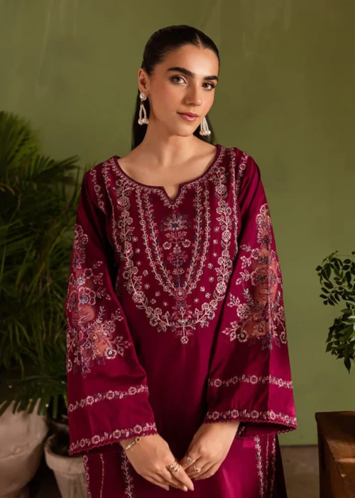 Rose Red Embroidered 2-Piece Cotton Kurta Set