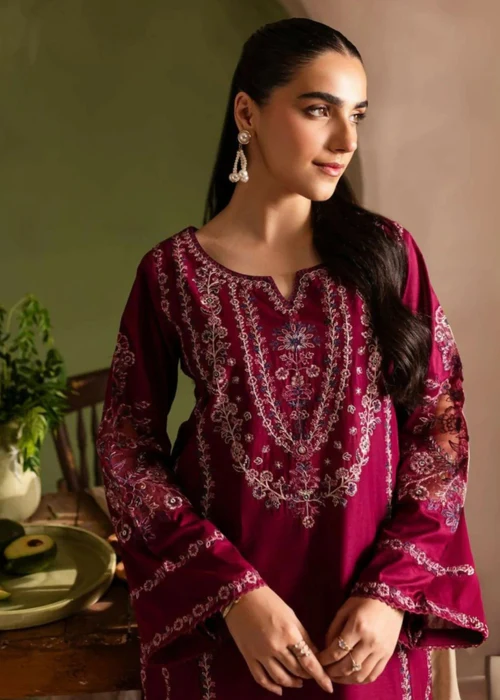 Rose Red Embroidered 2-Piece Cotton Kurta Set