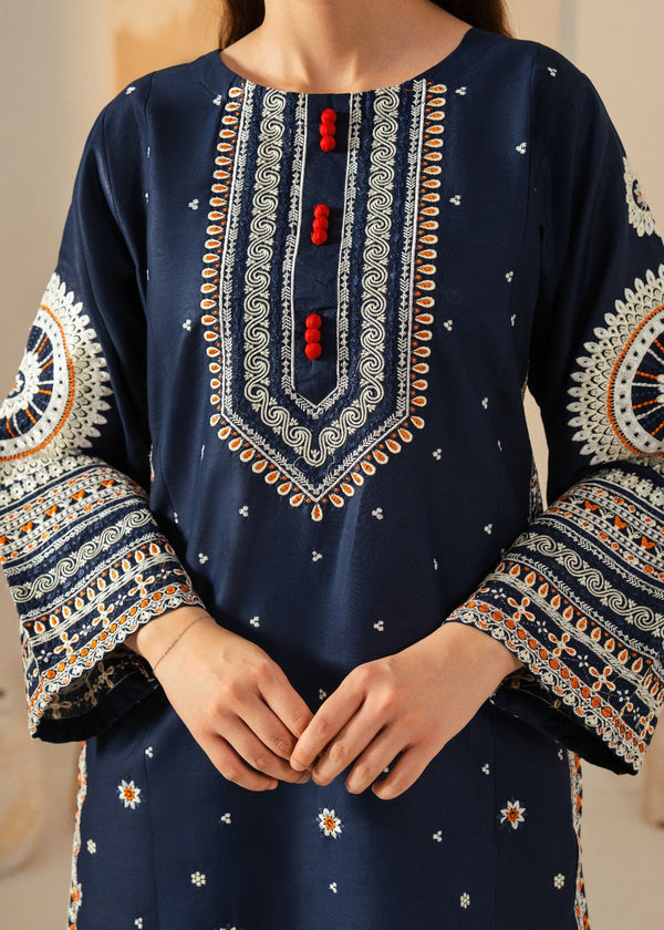 Women’s Navy Blue Embroidered Cotton Kurta Set